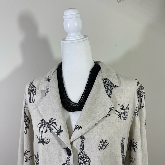 Michael Taylor sz med blazer lightweight rayon/linen blend natural / black print - Picture 2 of 12